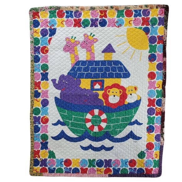 Project Linus Baby Blanket Quilt Noah's Ark Animals Giraffe Lion Elephant Decor - Picture 1 of 5